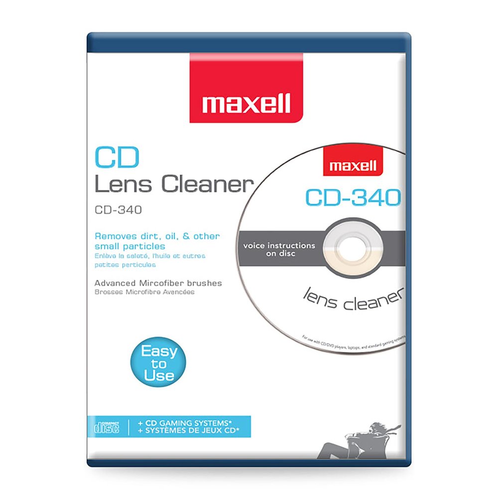 Maxell Pro 190048 CD-340 Laser Lens Cleaner - Safe & Effective CD Player & Game Station Compact Disc Cleaner - Microfiber Brushes Eliminates Static & Dust - Easy to Use with No Chemicals