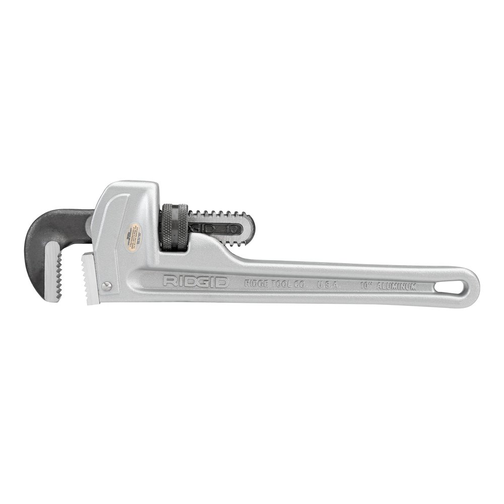 RIDGID 31090 Aluminum Straight Pipe Wrench, 10" Sturdy Plumbing Wrench with Self Cleaning Threads and Hook Jaws