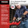 RIDGID 31090 Aluminum Straight Pipe Wrench, 10" Sturdy Plumbing Wrench with Self Cleaning Threads and Hook Jaws view 3