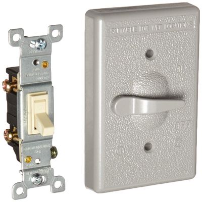 BELL 51215 1-Gang Weatherproof Cover, Vertical, Toggle Single Pole 125V, 15A Switch Included, Gray, Carded