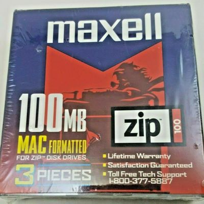 Maxell Zip Disk, 100MB, Mac Formatted, (3-Pack)