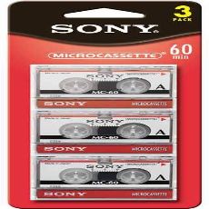 Pack of 3 Sony MC60 Dictating Cassettes, Micro, 60 Minutes
