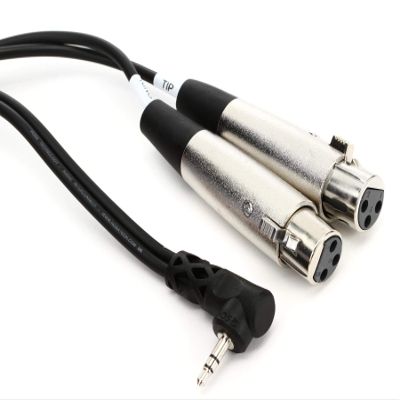 Hosa CYX-405F Camcorder Microphone Cable, Dual XLR3F to Right-angle 3.5 mm TRS, 5 Feet