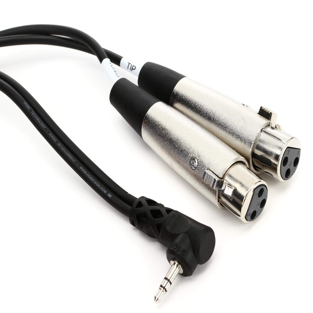 Hosa CYX-405F Camcorder Microphone Cable, Dual XLR3F to Right-angle 3.5 mm TRS, 5 Feet