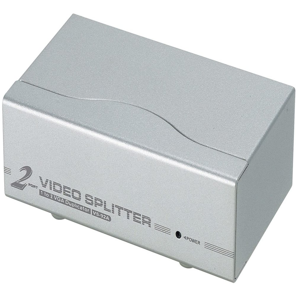 ATEN VS92A 2-Port VGA Splitter Dual Monitor Video HDB-15 Up to 1920 x 1440 60Hz and - Up to 30 Meters - Max 8 Displays 350MHz Silver Metal - Includes Power Adapter