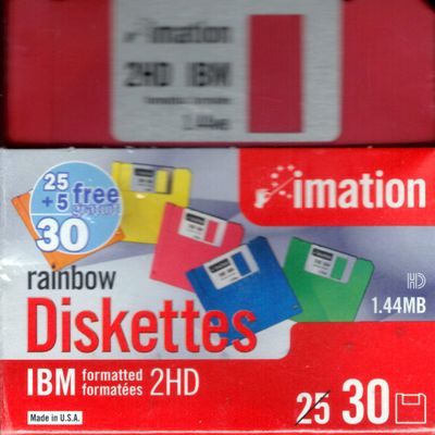 Imation 3 1/2" Bulk Diskettes, IBM(R) Format, DS/HD, Rainbow, Box Of 30