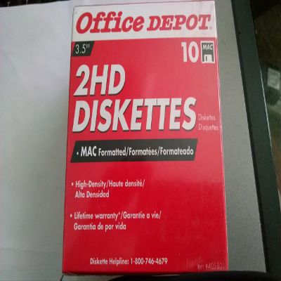 Office Depot(R) 3 1/2" Diskettes, Mac Format, DS/HD, Black, Box of 10