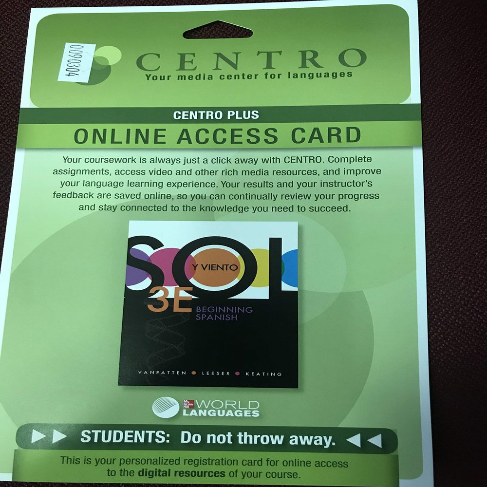 McGraw-Hill Centro Plus Online Access Card for Sol Y Vento 3rd Edition by VanPatten, Leeser, and Keating