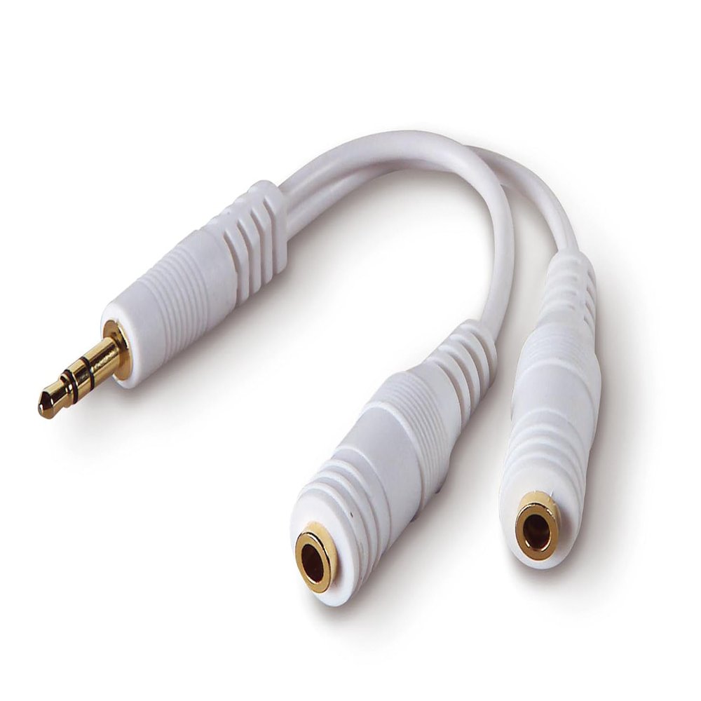 Belkin 3.5mm Audio Splitter  Dual Headphone and Speaker Jack Adapter for Sharing Music or Videos  Compatible with iPhone, iPad, Laptops, Tablets, and Other Devices with AUX Port  White