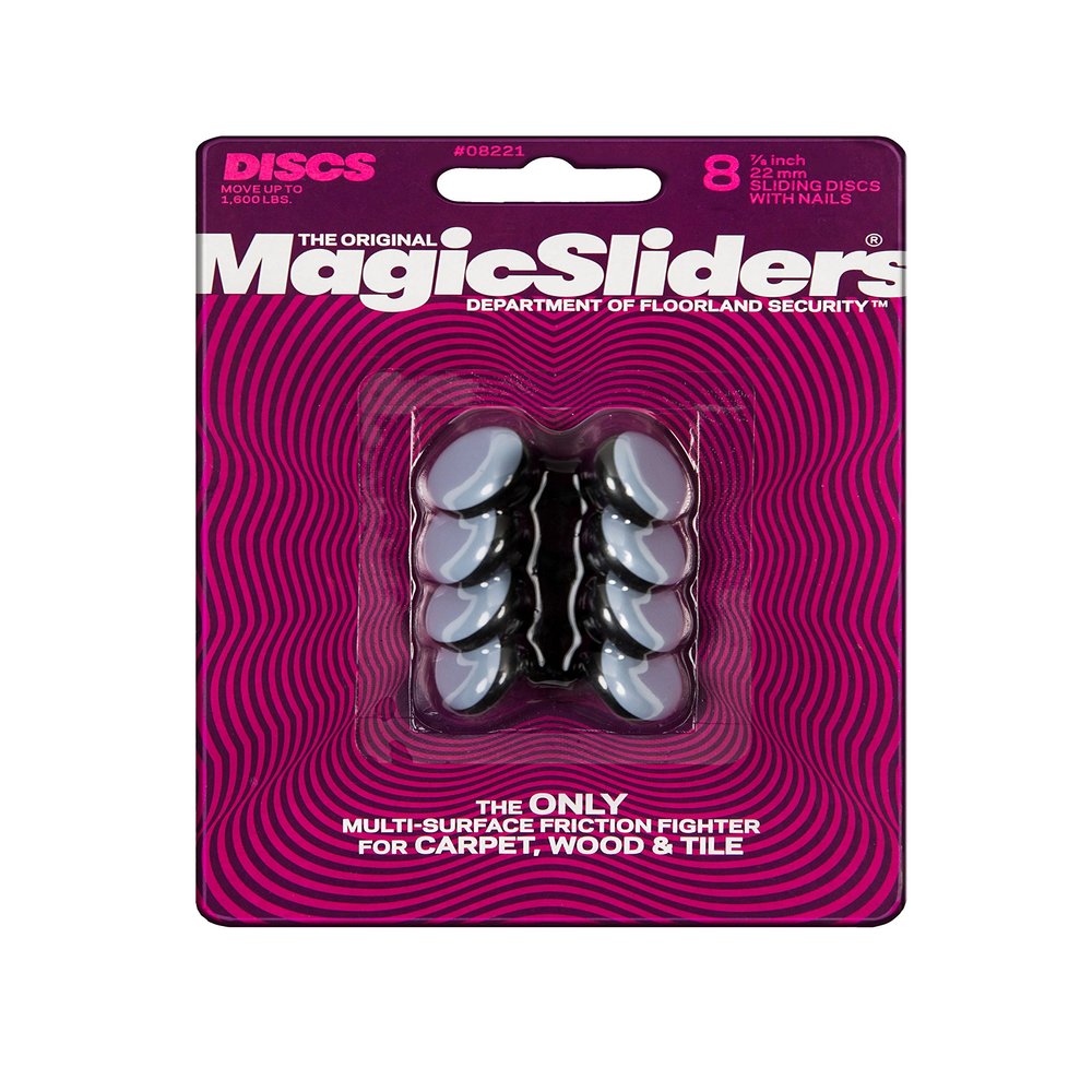 MAGIC SLIDERS L P 8221-7/8" Reusable Furniture Sliders | Heavy-Duty Self-Adhesive Floor Protectors for Carpets & Hard Floors | Non-Skid Pads for Chairs, Tables, and Heavy Furniture (Pack of 8,Grey)