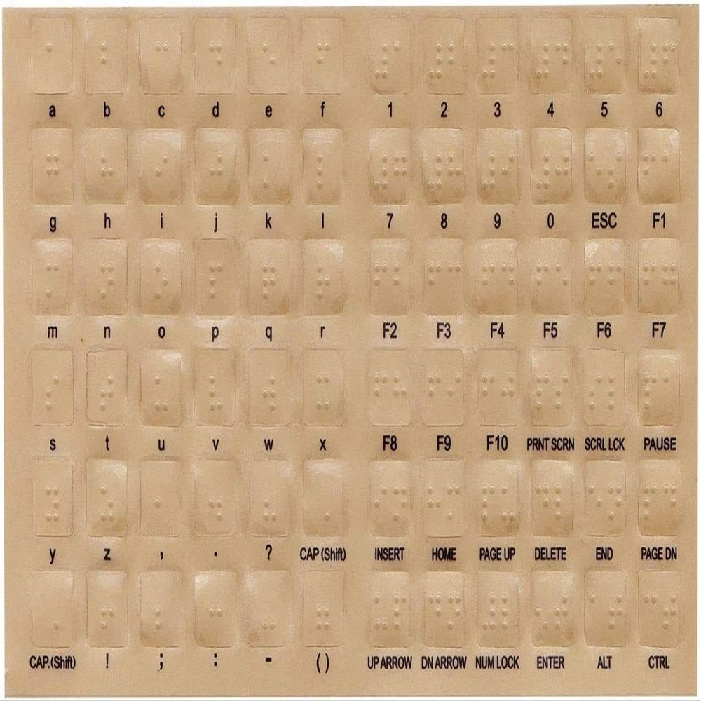 Transparent Braille Computer Keyboard Overlays Stickers (Lexan Material and 3M Adhesive Does Not Slip, Ooze, or Curl) for the Blind and Visually Impaired (Windows PC)