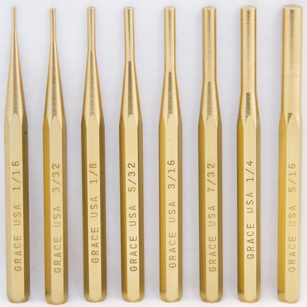 Grace USA Gun Care Brass Pin Punch Set, Tools & Accessories for Gunsmithing, 8 Piece Set, Made in USA