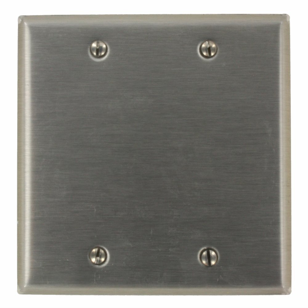 Leviton 2-Gang Blank Wallplate, Standard Size, Non-Magnetic Stainless Steel, 84025-40