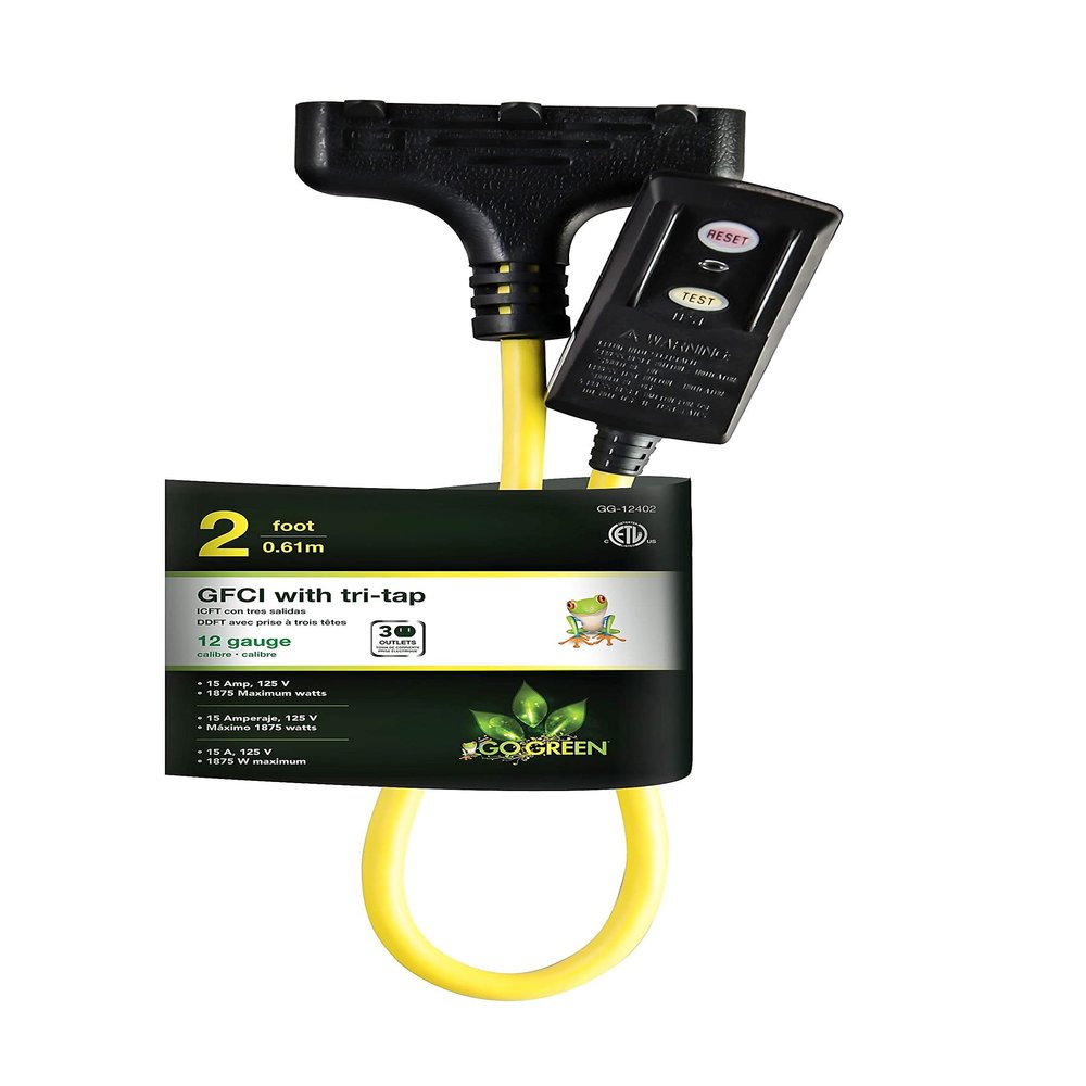 Go Green Power Inc. (GG-12402) 12/3 SJTW 2' Portable 3-Outlet In-line Ground Fault Circuit Interrupter (GFCI),Yellow
