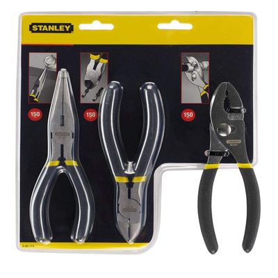 Stanley 3-Piece Basic Plier Set - Forged Steel, Chrome-Nickel Steel - Double Dipped Handle, Rust Resistant, Comfortable Grip, Machined Jaws