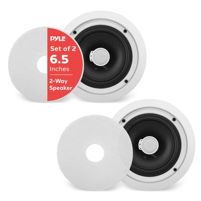 Pyle 6.5'' In-Wall/In-Ceiling Midbass Speakers (Pair) - 2-Way Woofer Speaker System Directable 1 Titanium Dome Tweeter Flush Mount Design w/ 65Hz - 22kHz Frequency Response 250 Watts Peak - PDIC60