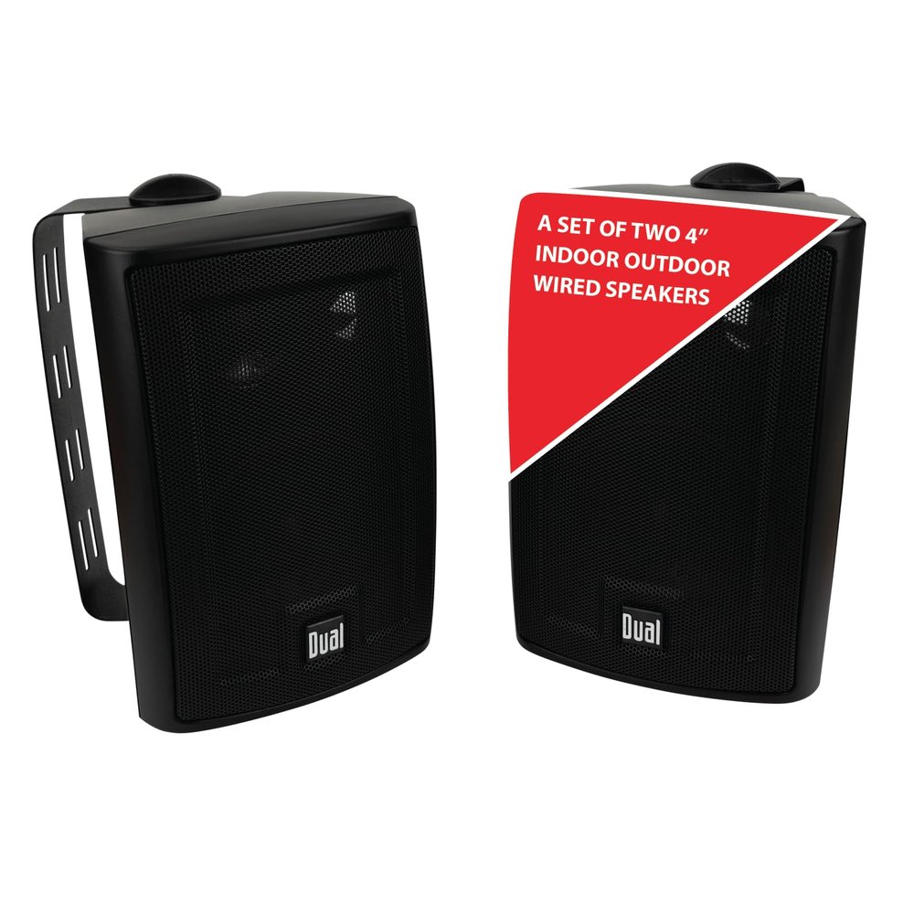 Dual Electronics LU43PB 4" 3-Way High Performance Outdoor Indoor Wired Speakers | Effortless Set Up | Home, Pool, Patio, Garage Use | Weather Resistant | Expansive Stereo Sound Coverage | Black