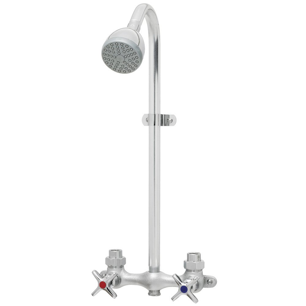 Speakman SC-1220-AF Commander Vandal Resistant Industrial Exposed Shower with Cross Handles  2 Handle Shower Faucet with Hot & Cold Water Indexing, Polished Chrome