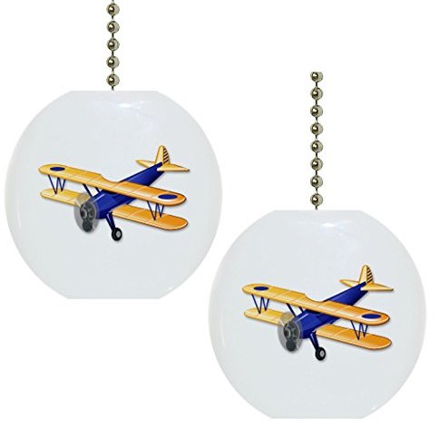 Set of 2 Blue Airplane Biplane (not plane shaped) Solid Ceramic Fan Pulls