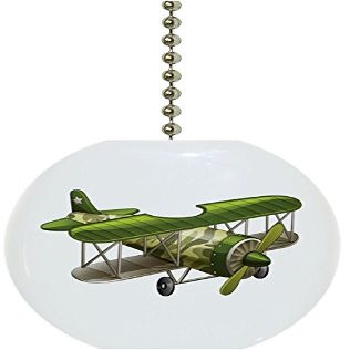 Green Airplane Biplane Solid Ceramic Fan Pull