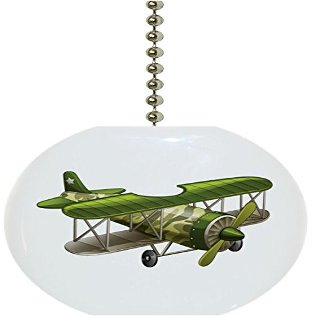 Green Airplane Biplane Solid Ceramic Fan Pull