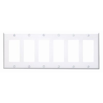 Leviton 6-Gang Decora Wallplate, Standard Size, 80436-W, White