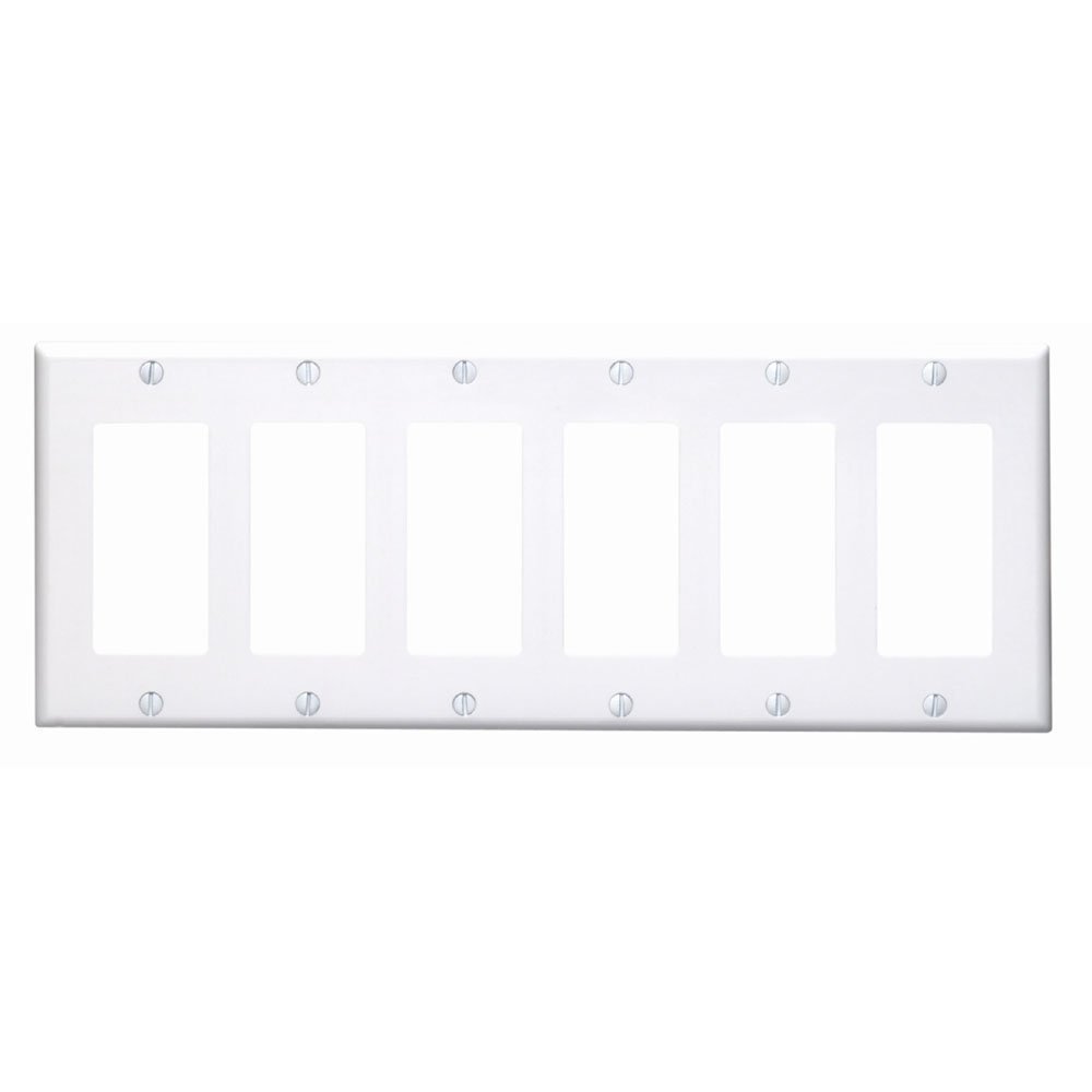 Leviton 6-Gang Decora Wallplate, Standard Size, 80436-W, White