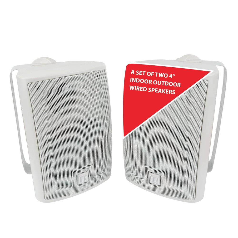 Dual Electronics LU43PW 4" 3-Way High Performance Outdoor Indoor Wired Speakers | Effortless Set Up | Home, Pool, Patio, Garage Use | Weather Resistant | Expansive Stereo Sound Coverage | White