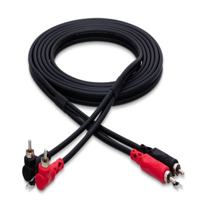 Hosa CRA-203DJ Stereo Interconnect, Dual RCA to Dual Right-angle RCA with Ground Wire, 9.8 Feet