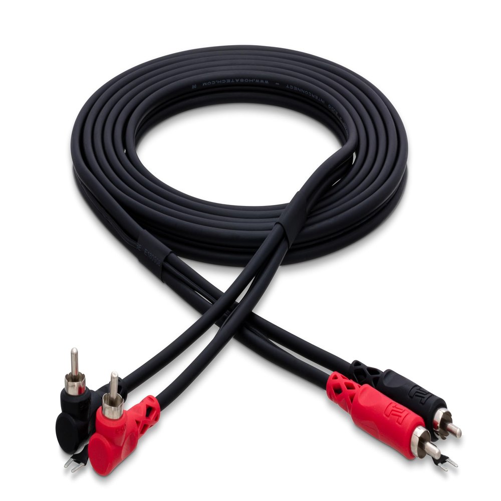 Hosa CRA-203DJ Stereo Interconnect, Dual RCA to Dual Right-angle RCA with Ground Wire, 9.8 Feet