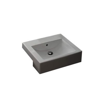 Scarabeo 8025/D-No Hole Square Ceramic Semi Recessed Sink, 20", White