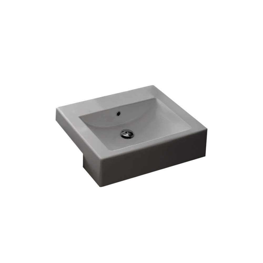 Scarabeo 8025/D-No Hole Square Ceramic Semi Recessed Sink, 20", White