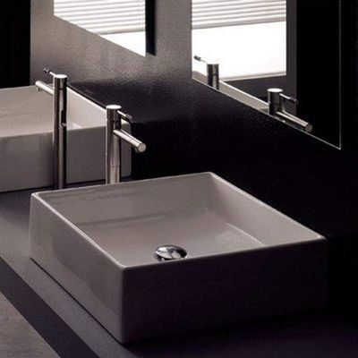 Scarabeo 8031-No Hole Teorema Square Ceramic Vessel Sink, White