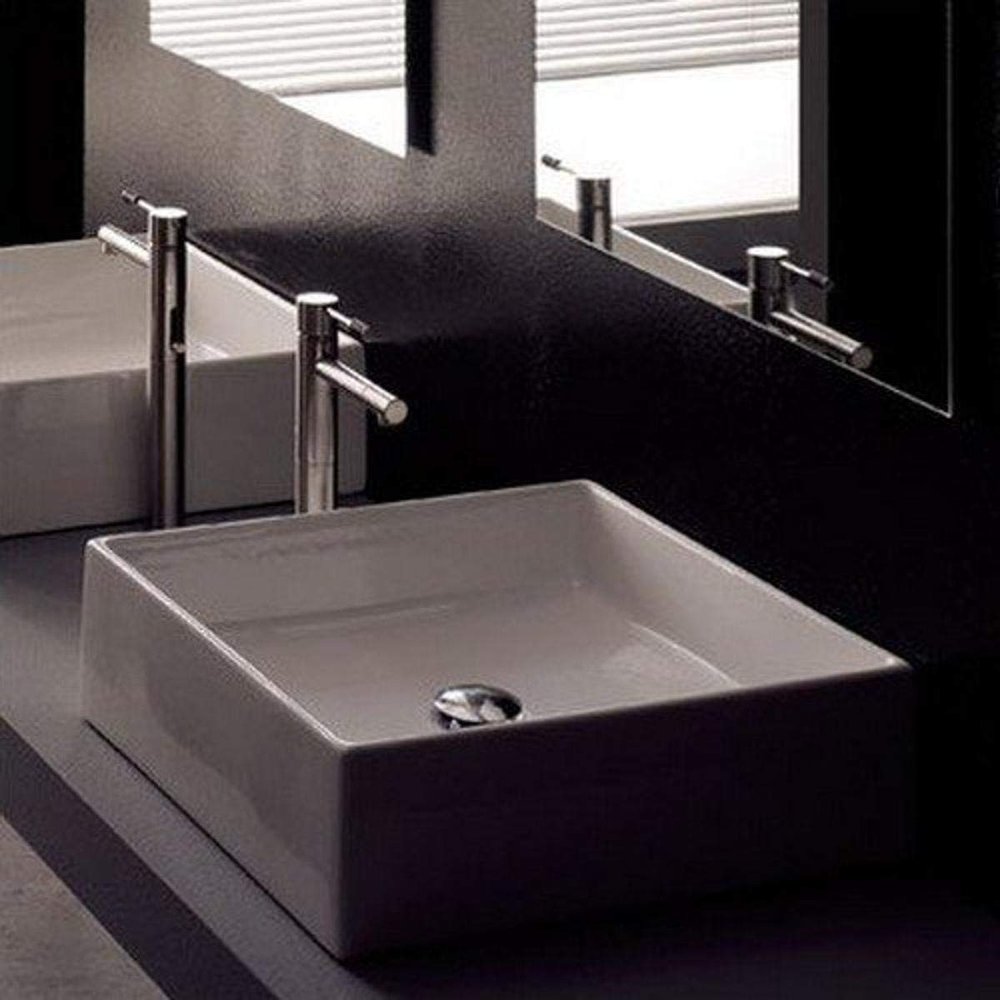 Scarabeo 8031-No Hole Teorema Square Ceramic Vessel Sink, White