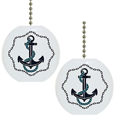 Set of 2 Anchor with Chain Border Nautical Solid Ceramic Fan Pulls
