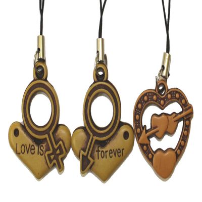 Love is Forever Heart-Shaped Pendants, Cell Phone Charms w/Dust Plugs, His & Her Couples Charm - 3 Pcs