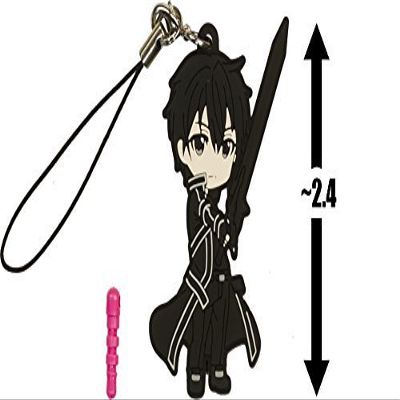 Sword Art Online Kirito (The Black Swordsman): ~2.4" Pikuriru! x II Rubber Trading Straps w/ Earphone Jack Cap