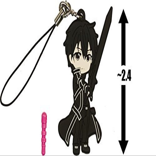 Sword Art Online Kirito (The Black Swordsman): ~2.4" Pikuriru! x II Rubber Trading Straps w/ Earphone Jack Cap