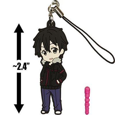 Sword Art Online Kirito (Real Life - Kirigaya Kazuto): ~2.4" Pikuriru! x II Rubber Trading Straps w/ Earphone Jack Cap
