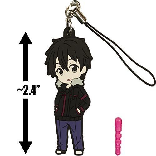 Sword Art Online Kirito (Real Life - Kirigaya Kazuto): ~2.4" Pikuriru! x II Rubber Trading Straps w/ Earphone Jack Cap