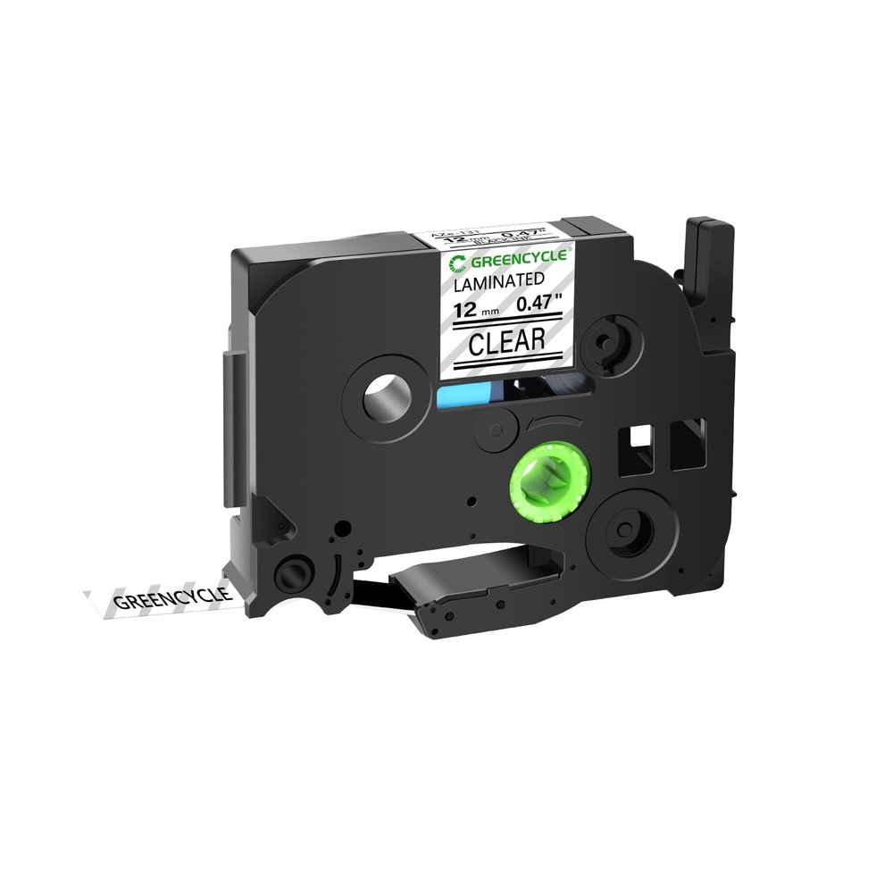 GREENCYCLE Compatible for TZ TZe 131 TZ-131 TZe-131 Label Tape for PT-D210 PT-H110 PT-D400AD Ptouch Label Maker 12mm (1/2 Inch) x 8m (26.2 ft) Laminated Black on Clear, 1 Pack