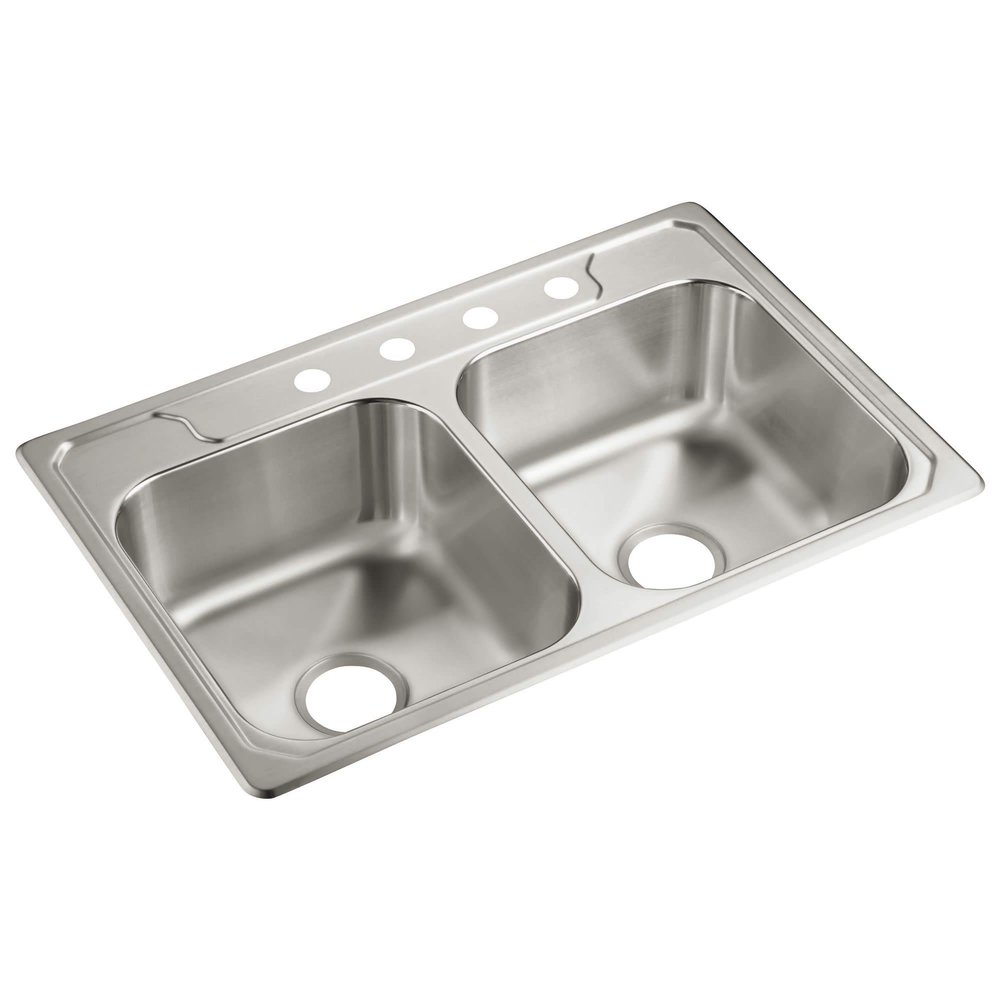 Sterling 14707-4-NA Middleton 33-inch by 22-inch Top-mount Double Equal Bowl Kitchen Sink, Stainless Steel
