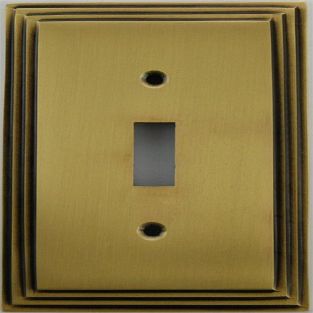Deco Step Style Antique Brass 1 Gang Toggle Switch Wall Plate