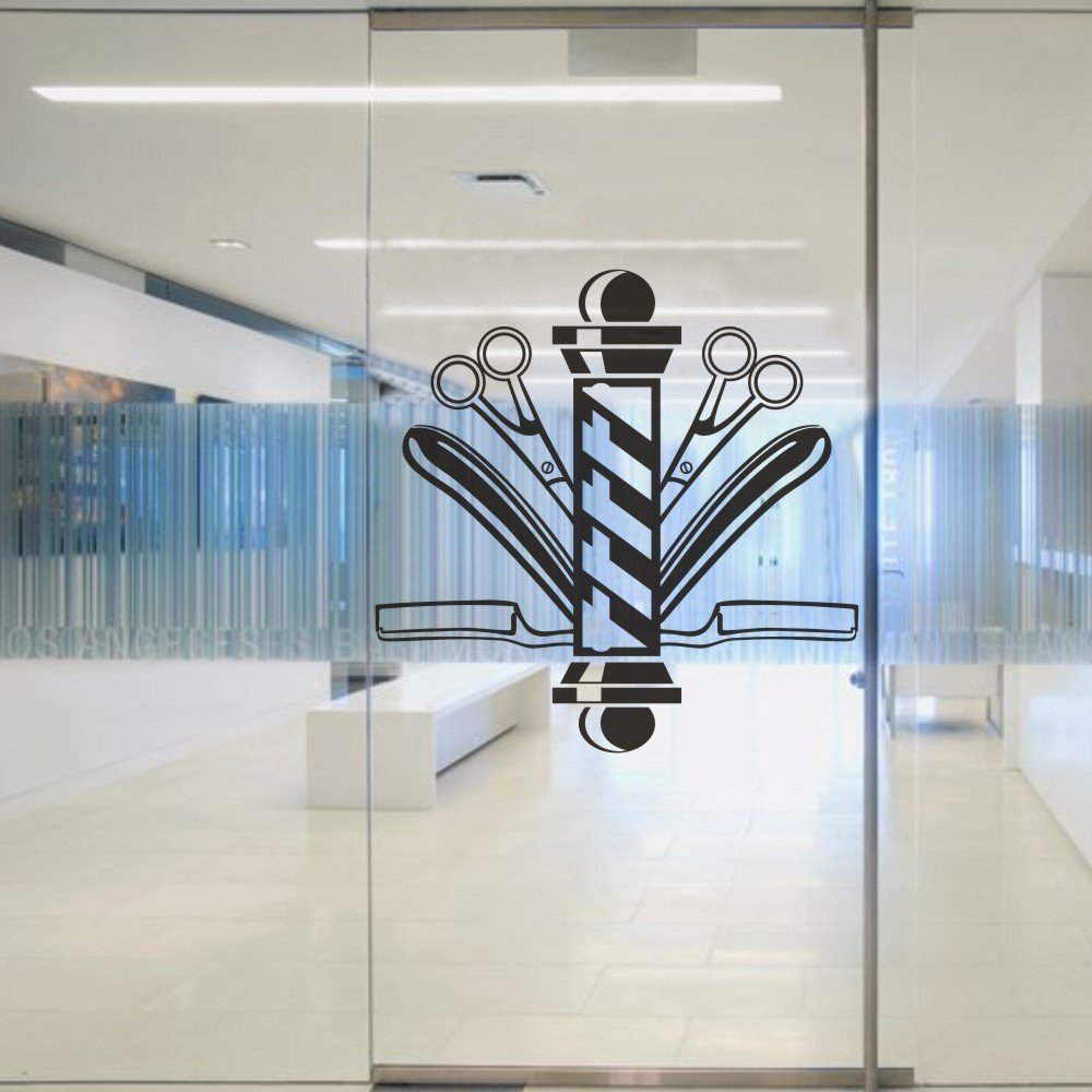 Barber Symbol Die-Cut Decal Shop Window Wall Sticker Hair Salon Signboard Barber Shop Scissors Decor