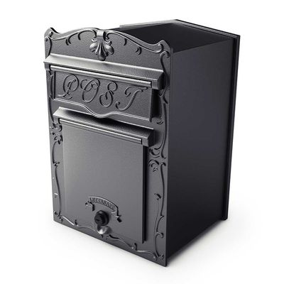 Qualarc LSF-LS03 Kingsbury Secure Front Access Locking Metal Mailbox Large Capacity For Masonry Walls, Columns Or Wood Fences, Black