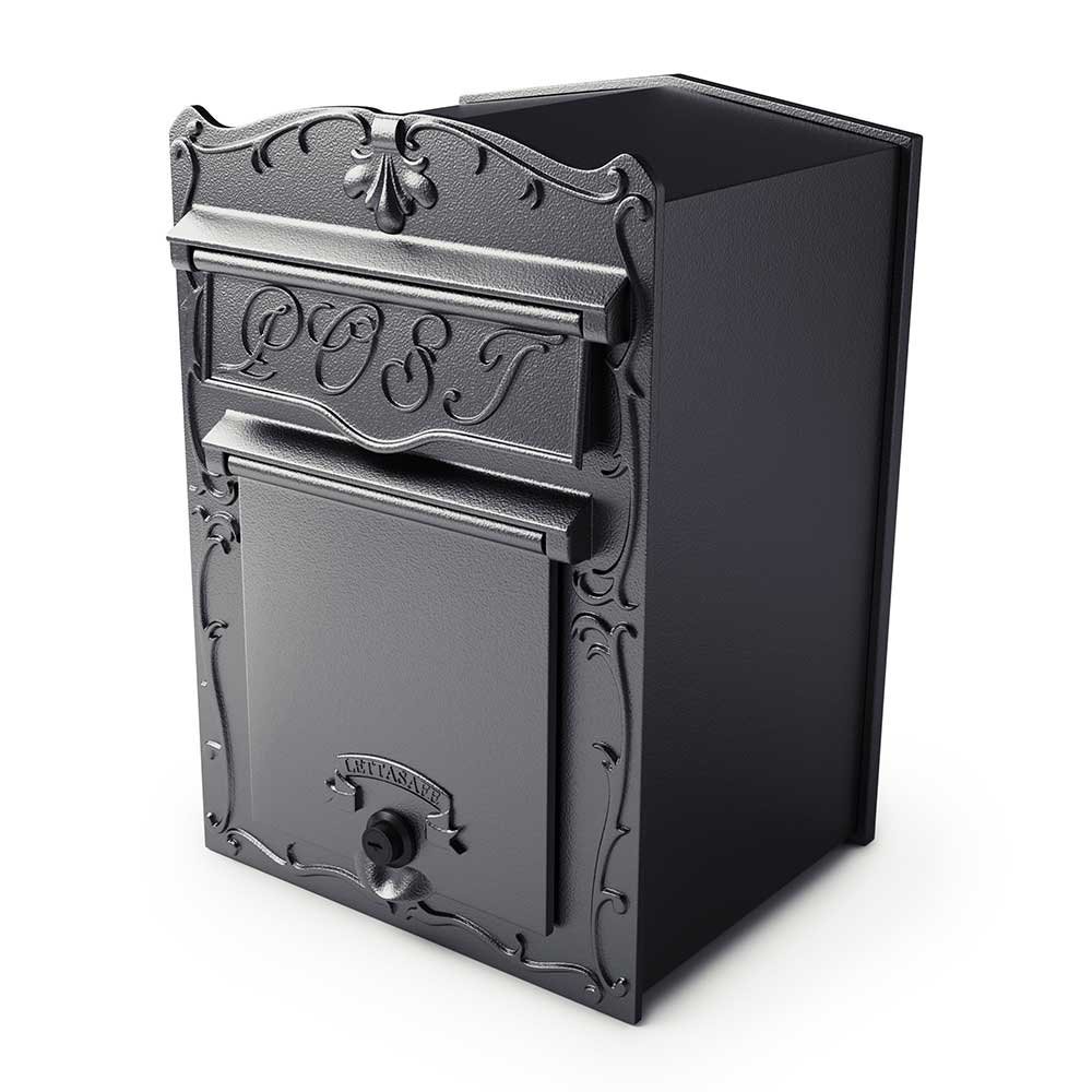Qualarc LSF-LS03 Kingsbury Secure Front Access Locking Metal Mailbox Large Capacity For Masonry Walls, Columns Or Wood Fences, Black