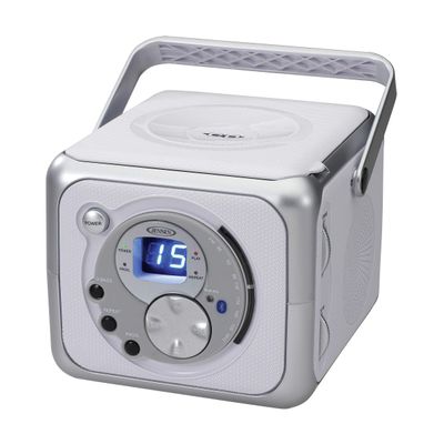 Jensen CD-555 White/Silver CD Bluetooth Boombox Portable Bluetooth Music System with CD Player +CD-R/RW & FM Radio with Aux-in & Headphone Jack Line-in (CD555)