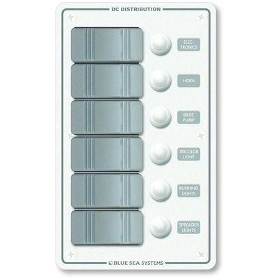 Blue Sea Systems 8273 Contura Water Resistant 12V DC Circuit Breaker Panel, White, 6 Position