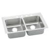 Elkay LRADQ3319603 18 Gauge/33" x 19.5" x 6" Double Bowl Top Mount Kitchen 3 Faucet Holes Sink, Stainless Steel view 1