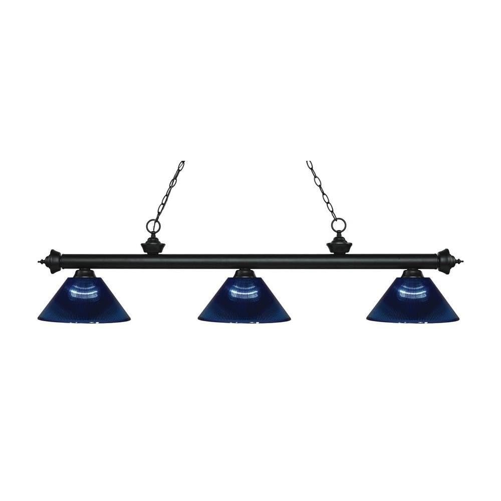 Riviera - 3 Light Island/Billiard in Billiard Style - 14.25 Inches Wide by 14.25 Inches High-Matte Black Finish-Dark Blu